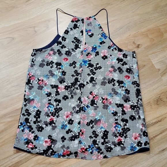 🔺️Express Blue & Floral Checkered Reversible Flowy Sleeveless Top Large - Picture 3 of 13